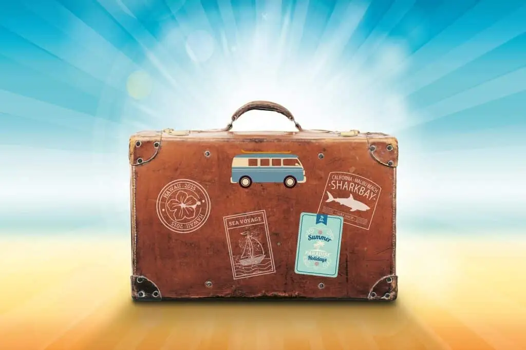 luggage, travel, nature, sunlight, vacations, summer, stickers, volkswagen bus, hawaii, malibu, beach, paradise, holidays, dream, sun rays, suitcase, bag