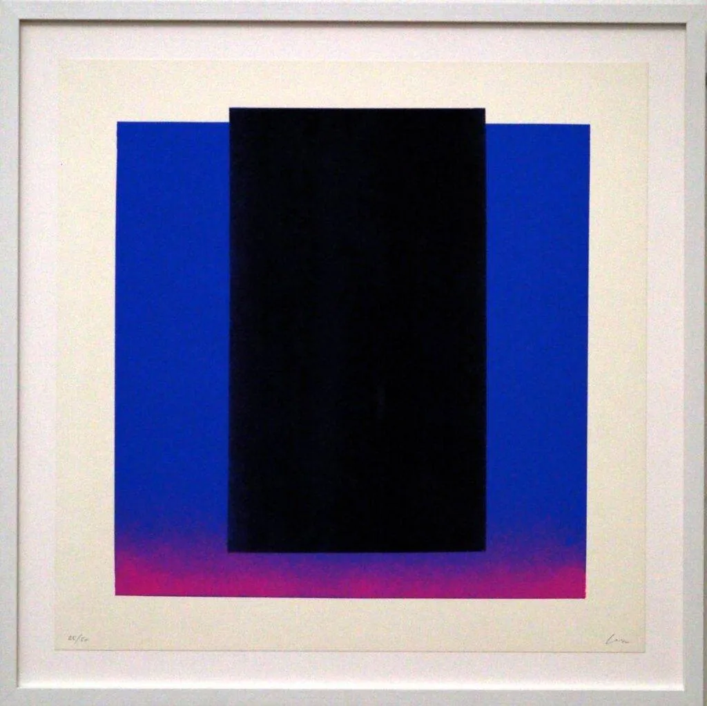 Rupprecht Geiger: „schwarz auf blau mit lila“, (aus: Mappe Farbsequenzen)