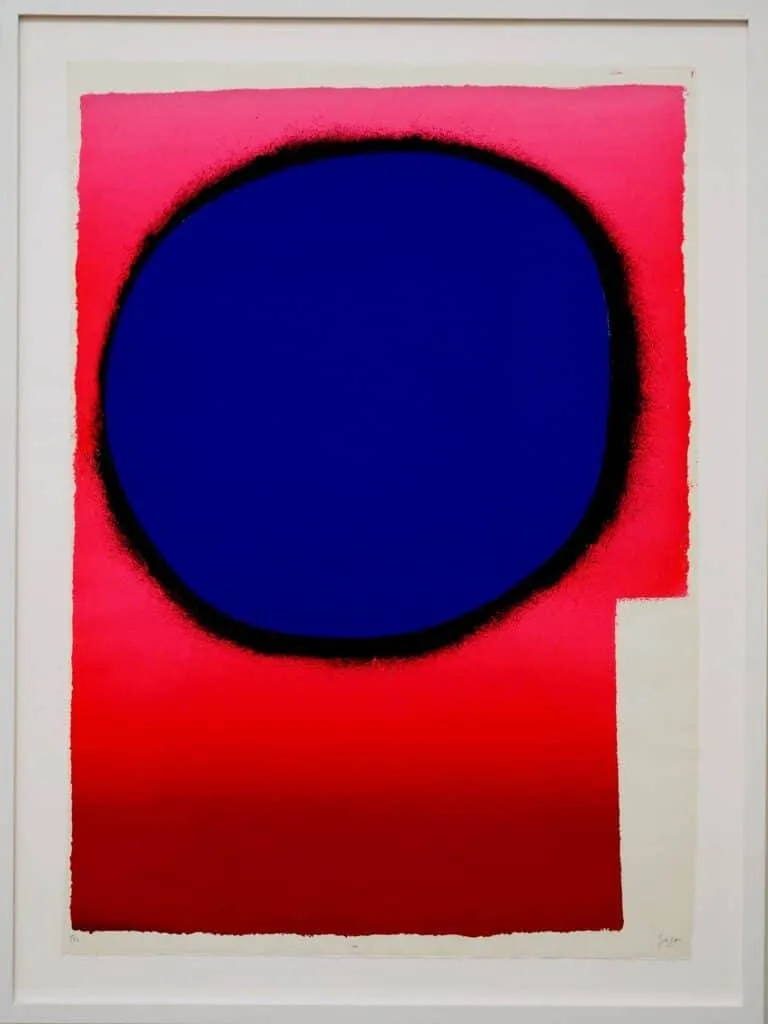 Rupprecht Geiger: „Blauer Kreis mit schwarzem Rand auf Rot“